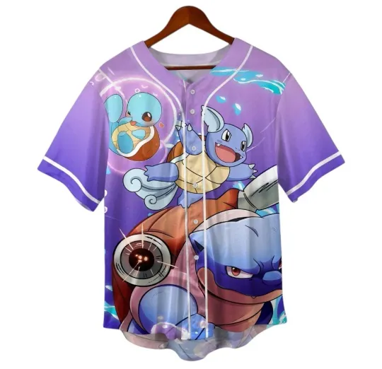 Blastoise Baseball Jersey, Squirtle Water-Type Anime Shirt