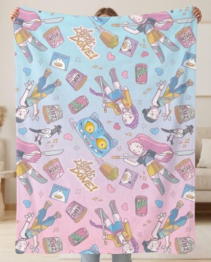 Discover Huntrix Demon Hunters Kpop Blanket, Kpop Anime Style Throw, Cute Kpop Merch Gift, Pastel Aesthetic Blanket, Custom Kpop Fan Blanket