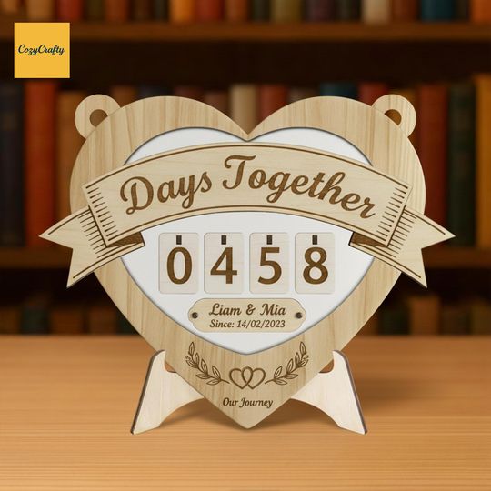 Discover PERSONALIZABLE Days Together Sign CUSTOMIZABLE Wooden Heart Countdown Romantic Anniversary Decor Couple Milestone Display Gift for Him Her