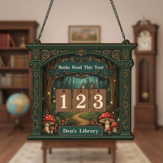 Discover Personalized Vintage Bookshelf Reading Tracker Sign, Custom Book Counter Decor, Library Wall Art for Book Lovers, Reading Goal Gift