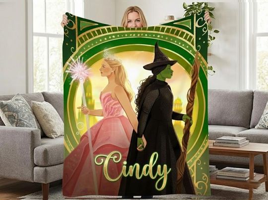 Custom Name Elphaba And Glinda Blanket, Wicked Movie 2025 Blanket, Defying Gravity Blanket, Unlimited Blanket, Pink Goes With Green Blanket
