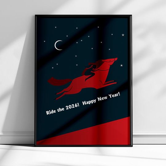 Discover Fire Horse New Year 2026 Printable Poster Instant Download, Holiday Wall Art, Digital Download