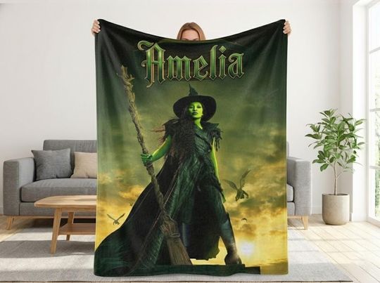 Discover Wicked Elphaba Cynthia Erivo For Good Movie Blanket, Personalized Wicked Change For Good Blanket, Defy Gravity Broomstick Magic Wand Blanket