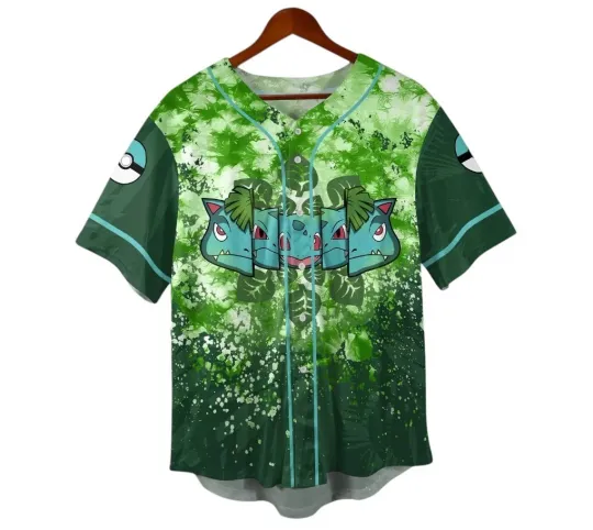 Bulbasaur Venusaur Baseball Jersey Green Leaf Graphic Shirt