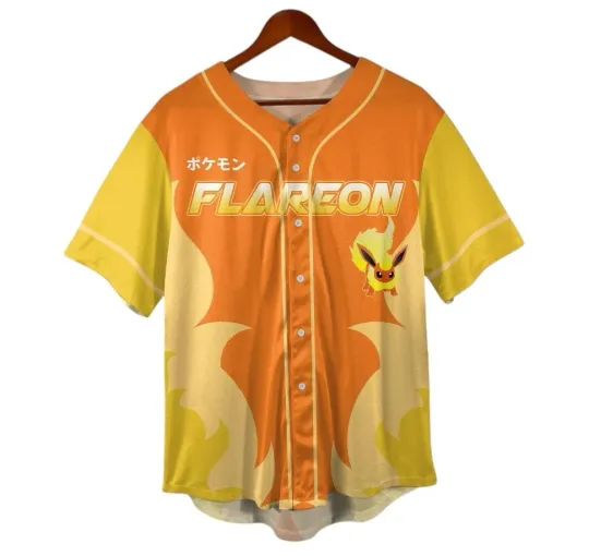 Discover Flareon Baseball Jersey Fire Element Graphic Unisex Shirt
