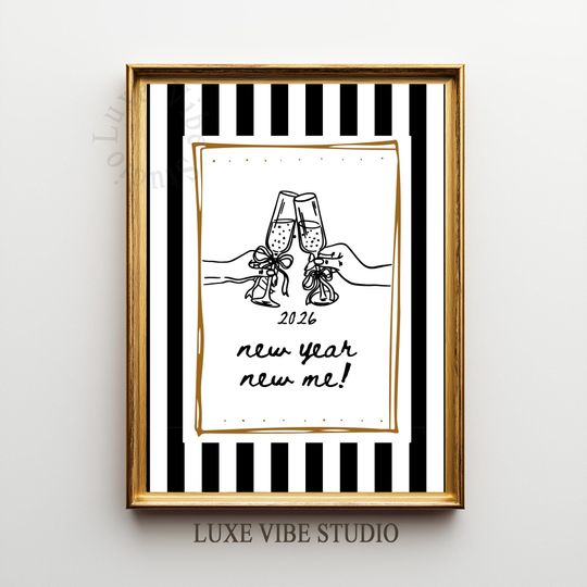 Discover New Year 2026 Digital Wall Art - Nye Party Decor, 2026 Printable, Minimalist Black and White Stripe Print, Digital Download 558