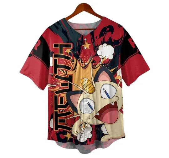 Discover Custom Meowth Baseball Jersey Galarian Meowth Graphic Shirt
