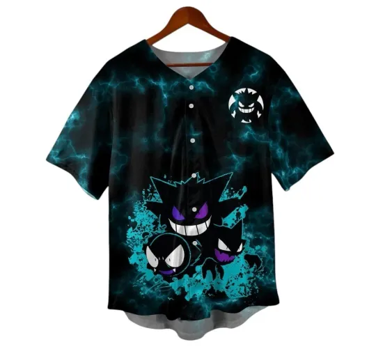 Gengar Baseball Jersey - Anime Ghost Shirt - Button Up Tee