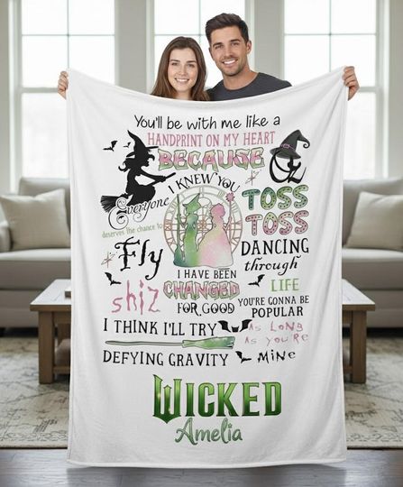 Wizard of Oz Blanket, Personalized Wicked Change For Good Blanket, Defy Gravity Broomstick Magic Wand, Wizard Movie, Wicked Musical Fan Gift