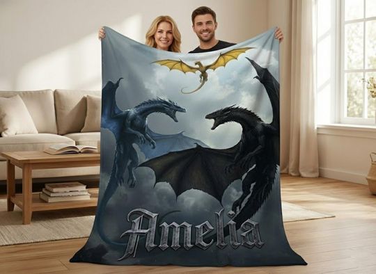 Custom Name Fourth Wing Blanket, Tairn Sgaeyl Andarna Dragons Blanket, Fantasy Dragon Book Fans Blanket, Bookish Blanket, Book Lover Blanket
