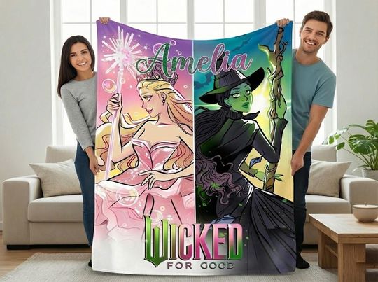 Wicked Changed for Good Blanket, Wicked Elphaba And Glinda Blanket, Cozy Wicked Plush Blanket Gift, Wicked Musical Theater Sherpa Blanket