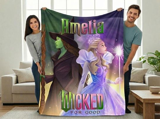 Wicked Elphaba And Glinda Blanket, Wicked Changed for Good Blanket, Cozy Wicked Plush Blanket Gift, Wicked Musical Theater Sherpa Blanket