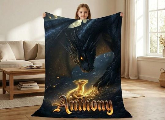 Custom Name Fantasy Book Dragon Blanket, Fantasy Dragon Book Lover Gift, Wingspan Bookish Gift,  Fourth Wing Merch, Bookworm Gift Blanket