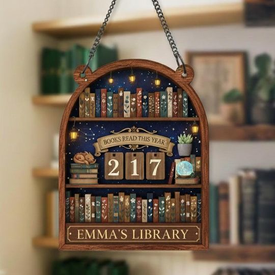 Personalized Book Tracker Sign  Custom Library Decor  Cozy Reader Gift  Bookworm Decor  Reading Challenge Board