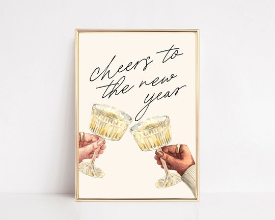 Discover Cheers to the New Year 2026 Poster | Printable Bar Cart Wall Art | NYE Decor