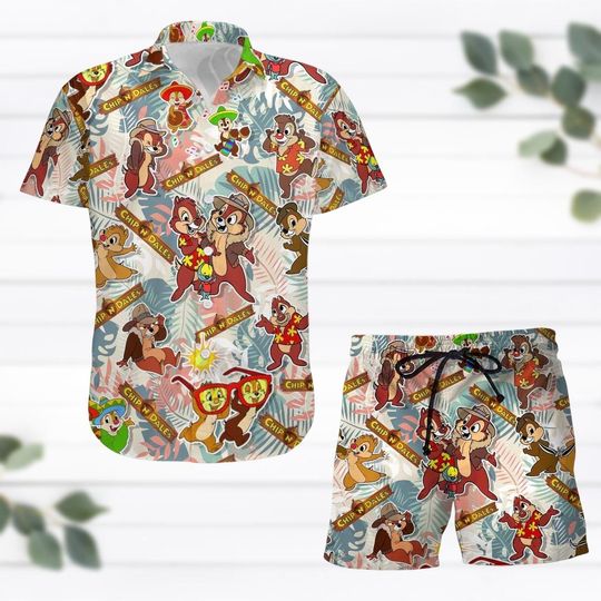 Discover Chip N Dale Hawaiian Shirt and Shorts Set for Couples, Disney Summer Cartoon Tee