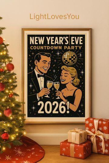 Discover New Year's Eve Party Poster 2026, Retro Countdown Decor, Last Minute Digital Gift