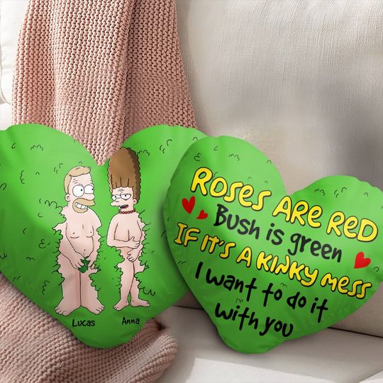 Personalized Gifts For Couple, Naughty Couple Hiding In Bush Heart Shaped Pillow