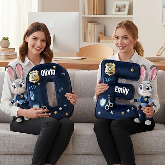 Discover Cute Police Buddy Initial Pillow - Personalized Gift For Police Officer