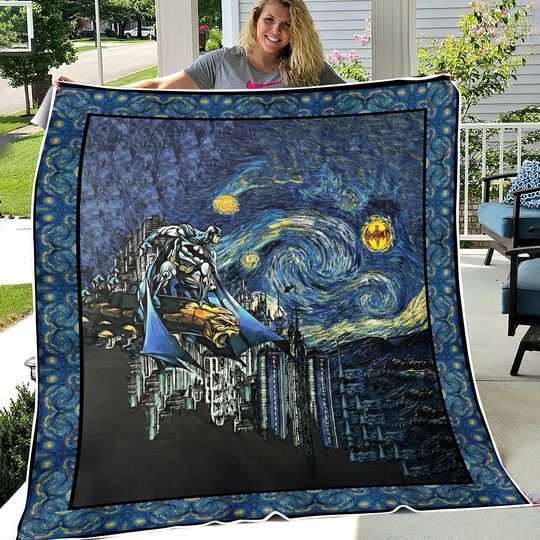 Batman Starry Night Quilt Blanket, Lover Batman Bedding Throw, Christmas Bedding Throw, Bedding Decor, Home Decor Gift.