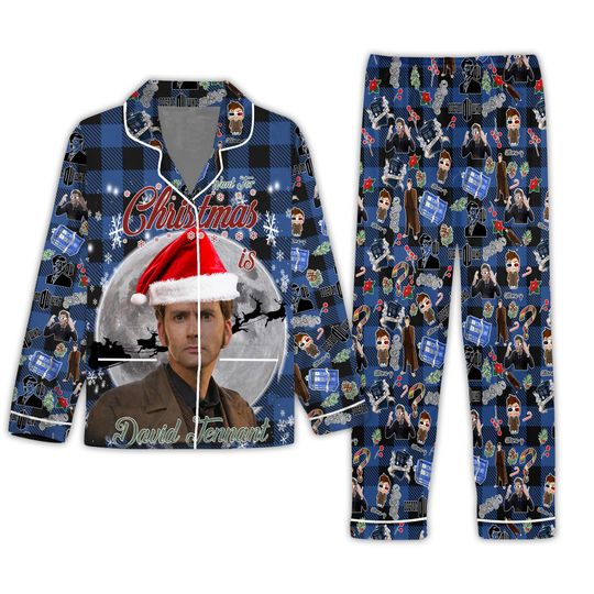 Doctor Who Xmas Pajamas, David Tennant Santa Xmas Pajamas, Dr Who Tardis Box Pajamas, Dr Who Tv Show Holiday Pajama, David Tennant Gift