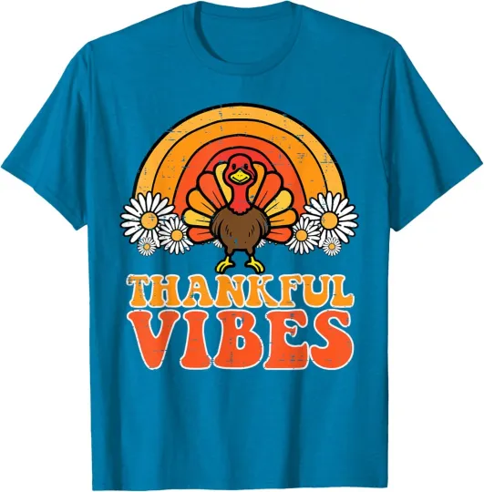 Discover Thankful Vibes Turkey Rainbow Funny Retro Design Unisex T-Shirt