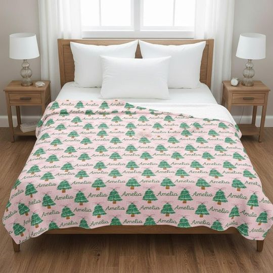 Discover Custom Name Xmas Tree Blanket, Personalized Christmas Tree Blanket, Home Decor Christmas Gift for Family Friend, Kids Christmas Gift Blanket