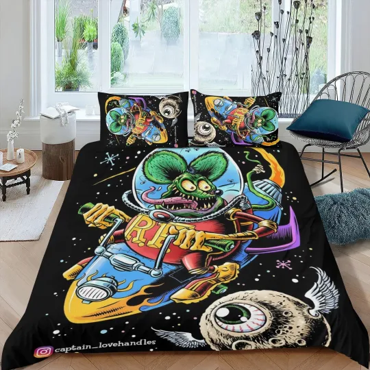Discover 3-Piece Kids Bedding Set with Rat Fink Themed Duvet Cover for All Seasons