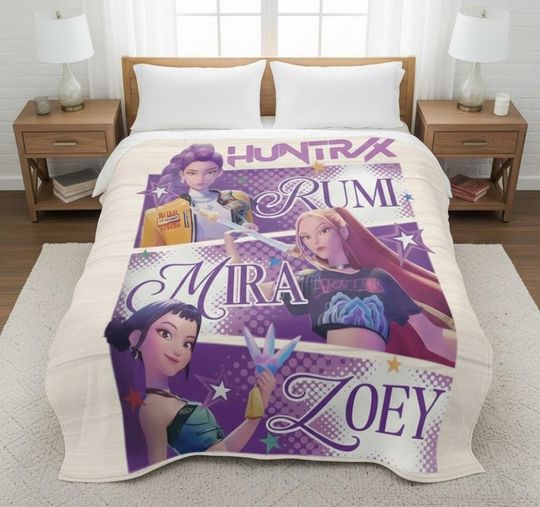 Custom Huntrix Demon Hunters Blanket, Kpop Demon Hunters Blanket, Personalized Fantasy Anime Film Bedding for Fan Gift