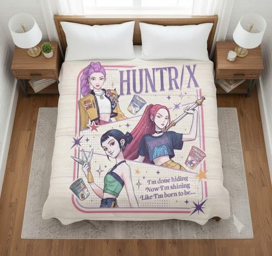 Discover Custom Name Kpop Huntrix Blanket, Personalized Kpop Demon Hunters Blanket, Kpop Demon Hunter Blanket for Christmas Gift, Granddaughter Gifts