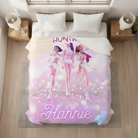 Discover Kpop Demon Hunters Blanket, Korean Idol Blanket, Custom Kpop Anime Huntrix Blanket, Huntrix Rumi Zoey Mira Blanket, Kpop Huntrix Blanket