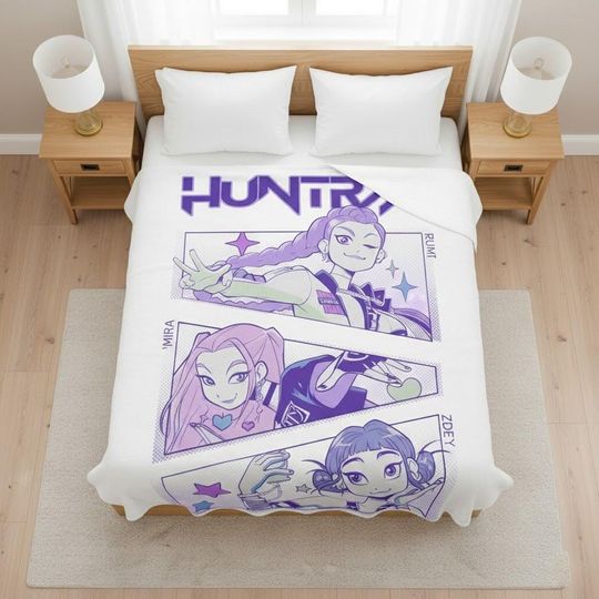 Discover Custom Name Huntrix Demon Hunters Blanket, Personalized Huntrix Blanket,Demon Hunters Anime Blanket, Kpop Demons Hunters Blanket