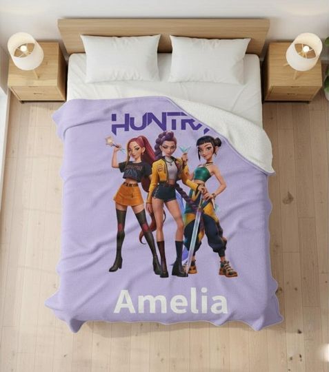 Huntrix Kpop Demon Hunters Blanket, Kpop Anime Custom Name Blanket, Girl Dinner Blanket, Saja Boys Girls Bands Blanket, Huntrix Fans Gift