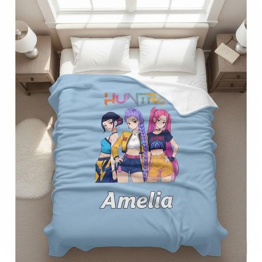 Discover Custom Huntrix Kpop Anime Blanket, Kpop Huntrix Demon Hunters Gifts, K-Pop Demon Hunters Huntrix Blanket, Kpop Music Band Gift Blanket