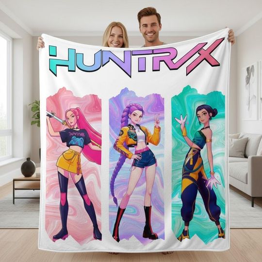 Discover Custom Name Huntrix Kpop Demon Hunters Blanket, Kpop Fun Gifts, K-Pop Demon Hunters Huntrix Blanket, Kpop Anime Inspired Gift Blanket