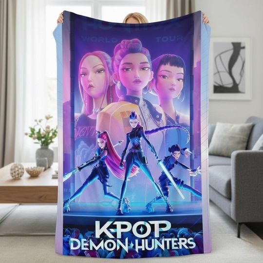 Discover Custom Name Kpop Demon Hunters Blanket, Custom Huntrix Blanket, Anime Inspired Blanket, Huntrix Christmas Family Gift Blanket, Kpop Fun Gift