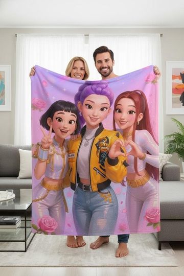 Discover Kpop Demons Hunters Anime Blanket, Custom Name Huntrix Demon Hunters Blanket, Demon Hunters Anime Blanket, Custom Kpop Blanket