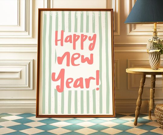 Discover Happy New Year 2026 Printable Wall Art | Retro Holiday Decor Print | New Years Eve & Christmas Home Decor | Digital Download
