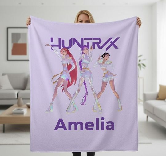 Discover Kpop Demon Hunters Custom Blanket, Kpop Fun Gift, Cozy K-Pop Demon Hunters Huntrix Blanket, Anime Inspired, Cute Huntrix Inspired Blanket