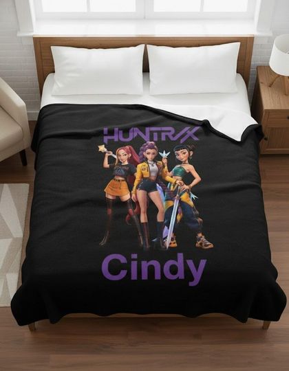 Huntrix Kpop Demon Hunters Blanket, Kpop Idol Group Custom Name Blanket, Personalized Huntrix Girls Blanket, K-Pop Demon Hunter Kids Blanket