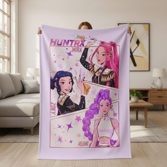 Discover Custom Huntrix Demon Hunters Blanket, Huntrix Mira Rumi Zoey Blanket, Kpop Anime Music Band Blanket, Gift for Granddaughters
