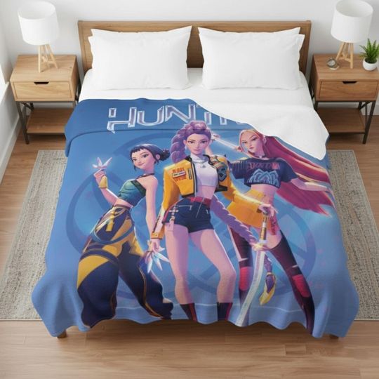 Discover Custom Huntrix Blanket, Custom Name Blanket, Kpop Demon Hunter Blanket for Christmas, Kpop Huntrix Blanket Gift for Kids, Granddaughter Gift