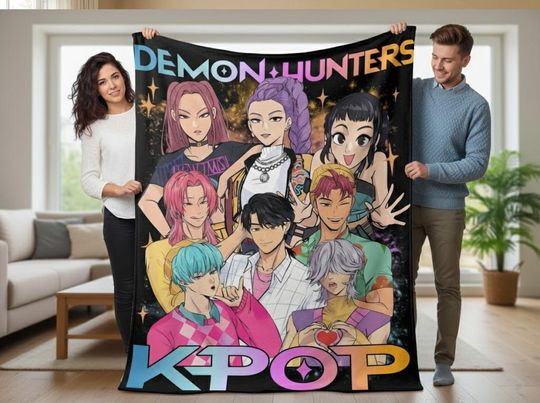 Custom Kpop Huntrix And Saja Boys Blanket, Custom Name Kpop Huntrix Blanket, Kpop Demon Hunter, Huntrix Fans Blanket, Kpop Saja Boys Blanket