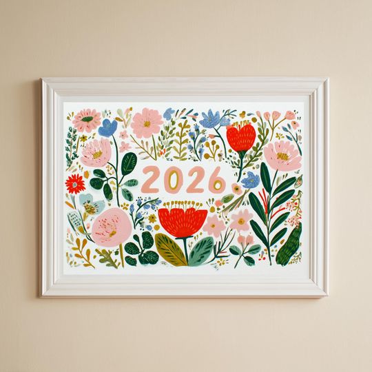 Discover New Year 2026 Floral Poster/ Handmade Style Illustration