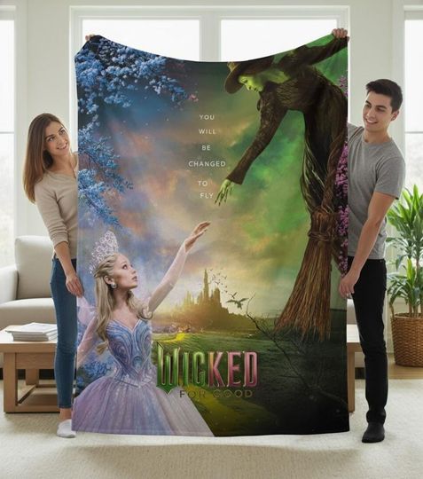 Wicked Changed for Good Plush Blanket, Witchy Throw Blanket, Elphaba And Glinda Gift, Musical Theater Decor, Wicked Movie 2025 Blanket
