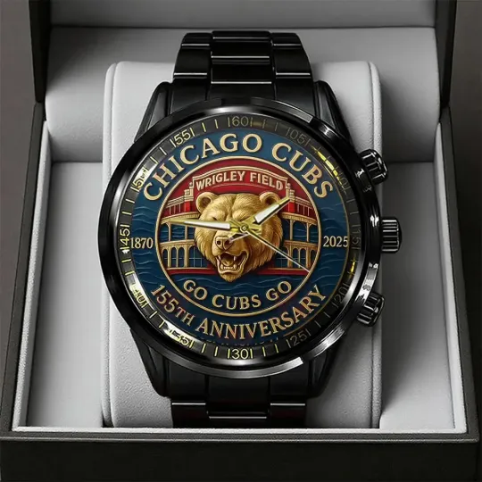 Discover Cubs 155th Anniversary Steel Band Watch Black Stainless Steel Accessories Jewelry Calendar