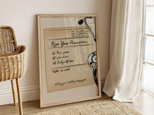 Discover 2026 New Year Prescription Wall Art, Self Care Medical Quote Print Poster, Doctor Gift Inspiration Motivation Typography Office Clinic Decor