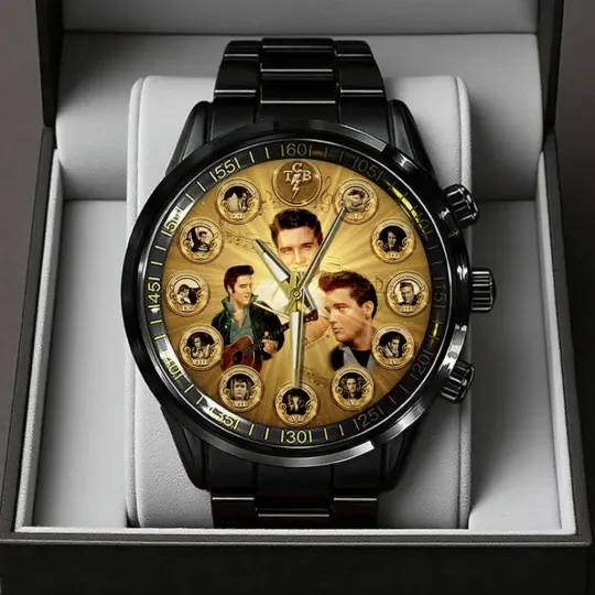 Discover Elvis Presley Black Stainless Steel Calendar Band Watch