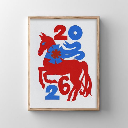 Discover 2026 Year of the Horse Art Print | Chnese printable Wall Art | Original Collage (Digital Download)