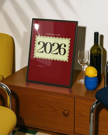 Discover Happy New Year 2026 Print  Retro Holiday Wall Art